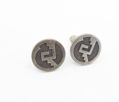 MEXICO 925 Sterling Silver  Vintage Oxidized Pattern Round Cufflinks  TR1259