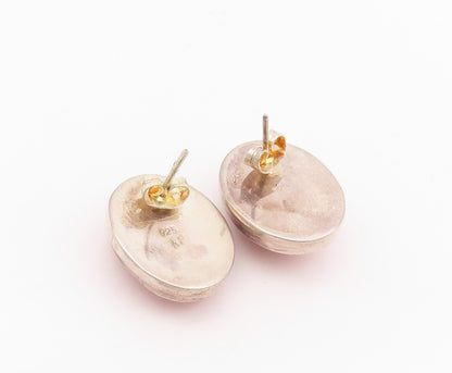 925 Sterling Silver Vintage Earrings Oval Cabochon Orange Gemstone  EG13641
