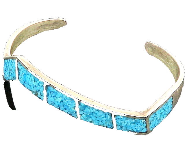 ZUNI NAVAJO 925 Silver  Vintage Inlaid Turquoise Pointed Cuff Bracelet  BT8304