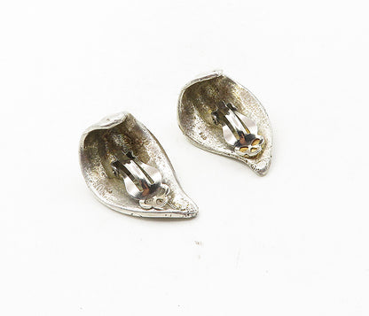 925 Sterling Silver  Vintage Shiny Floral Leaf Non Pierce Earrings  EG4834