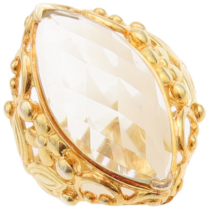 925 Sterling Silver Vintage Ring Gold Plated Floral Green Amethyst Sz 7  RG29036