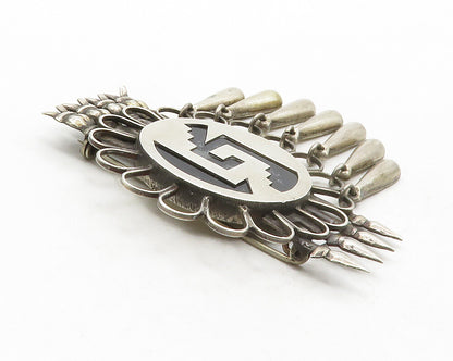 MEXICO 925 Silver  Vintage Cutout Design Floral Dangling Brooch Pin  BP4922
