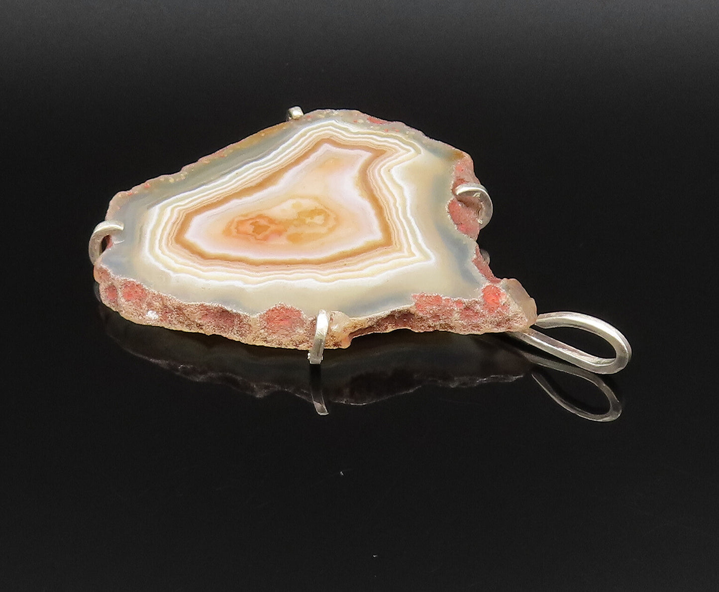 925 Sterling Silver  Vintage Large Unique Agate Statement Pendant  PT21569