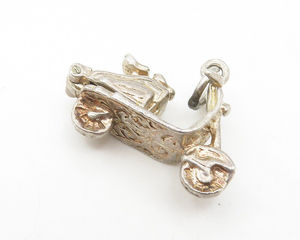 925 Sterling Silver  Vintage Dark Tone Motor Scooter Pendant (OPENS)  PT8886
