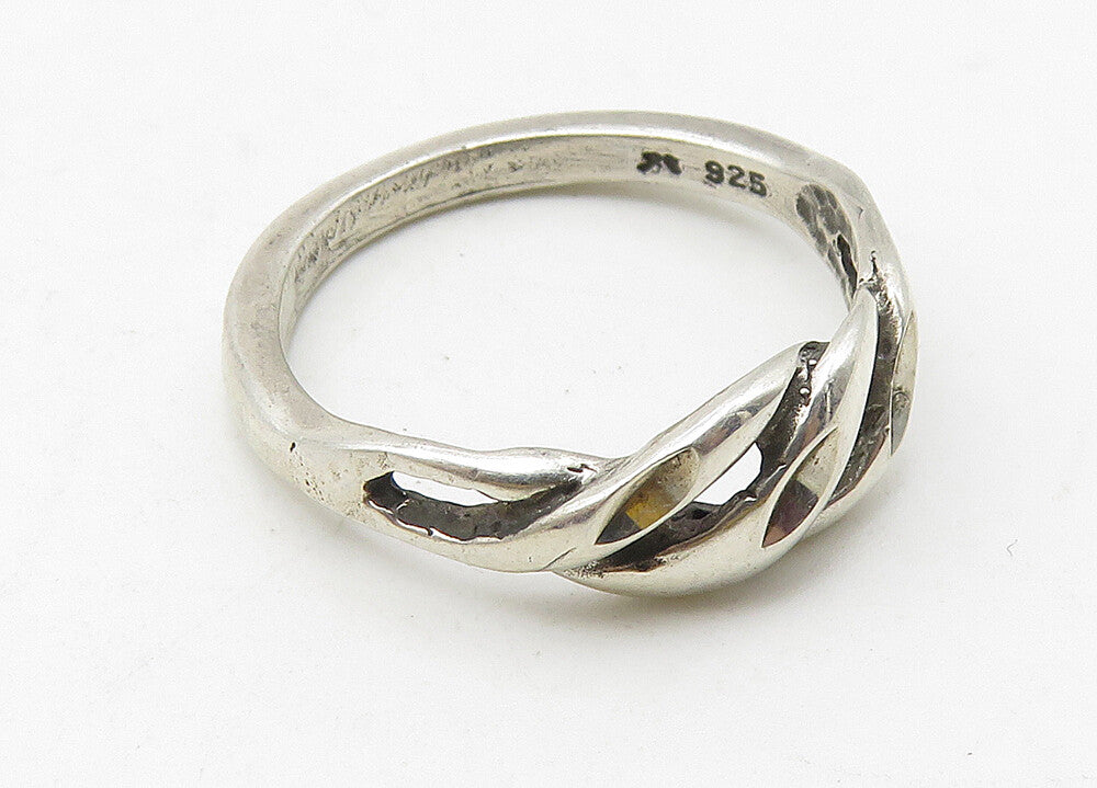 925 Sterling Silver  Vintage Diamond Cut Detail Shiny Band Ring Sz 5  RG10425