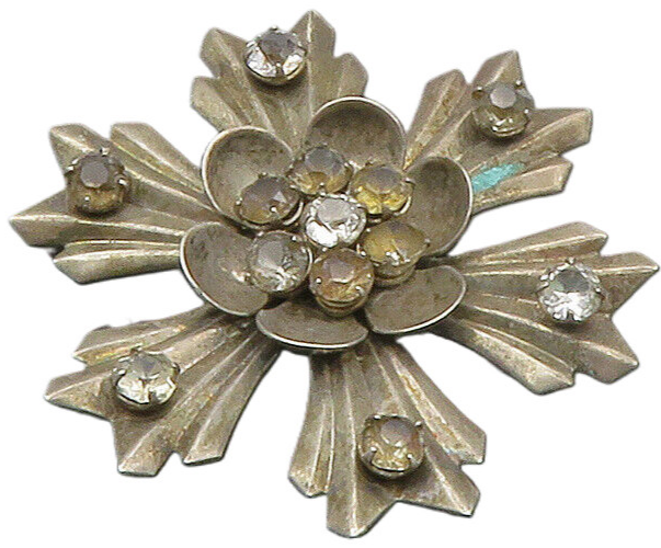 HARRY ISKIN 925 Sterling Silver  Vintage Topaz Flower Motif Brooch Pin  BP6675