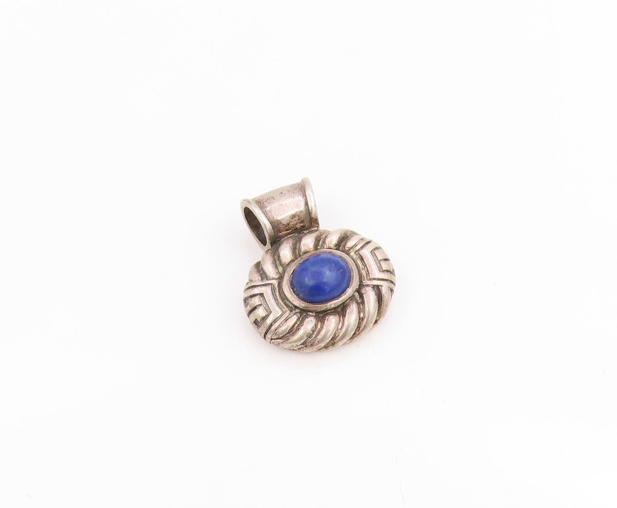 925 Sterling Silver Vintage Pendant Oval Cabochon Lapis Lazuli Charm   PT25630