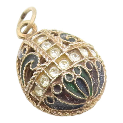 925 Sterling Silver Vintage Pendant Topaz Enameled Floral Faberge Egg  PT26226