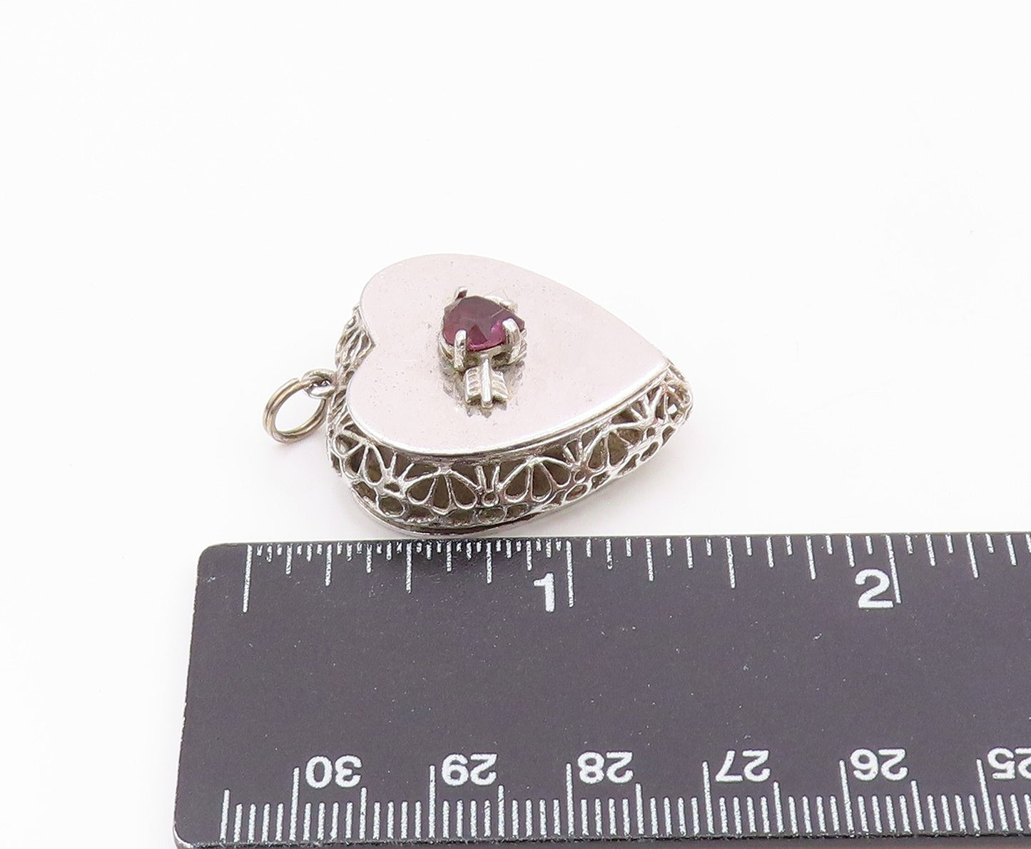 925 Silver  Vintage Purple Topaz Arrow Openwork Love Heart Pendant  PT21665
