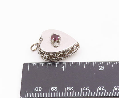 925 Silver  Vintage Purple Topaz Arrow Openwork Love Heart Pendant  PT21665