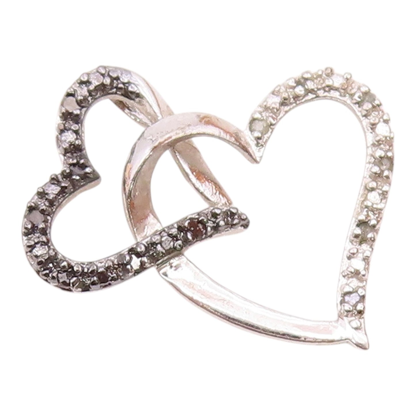 925 Silver Vintage Interlocking Love Hearts Genuine Diamonds Pendant PT20564