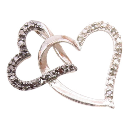925 Silver Vintage Interlocking Love Hearts Genuine Diamonds Pendant PT20564