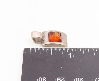 925 Sterling Silver Vintage Pendant Amber Modernist Geometric Charm  PT25908