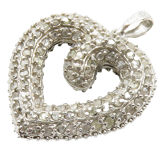 925 Silver Genuine Black & White Diamonds Double Sided Heart Pendant PT10380