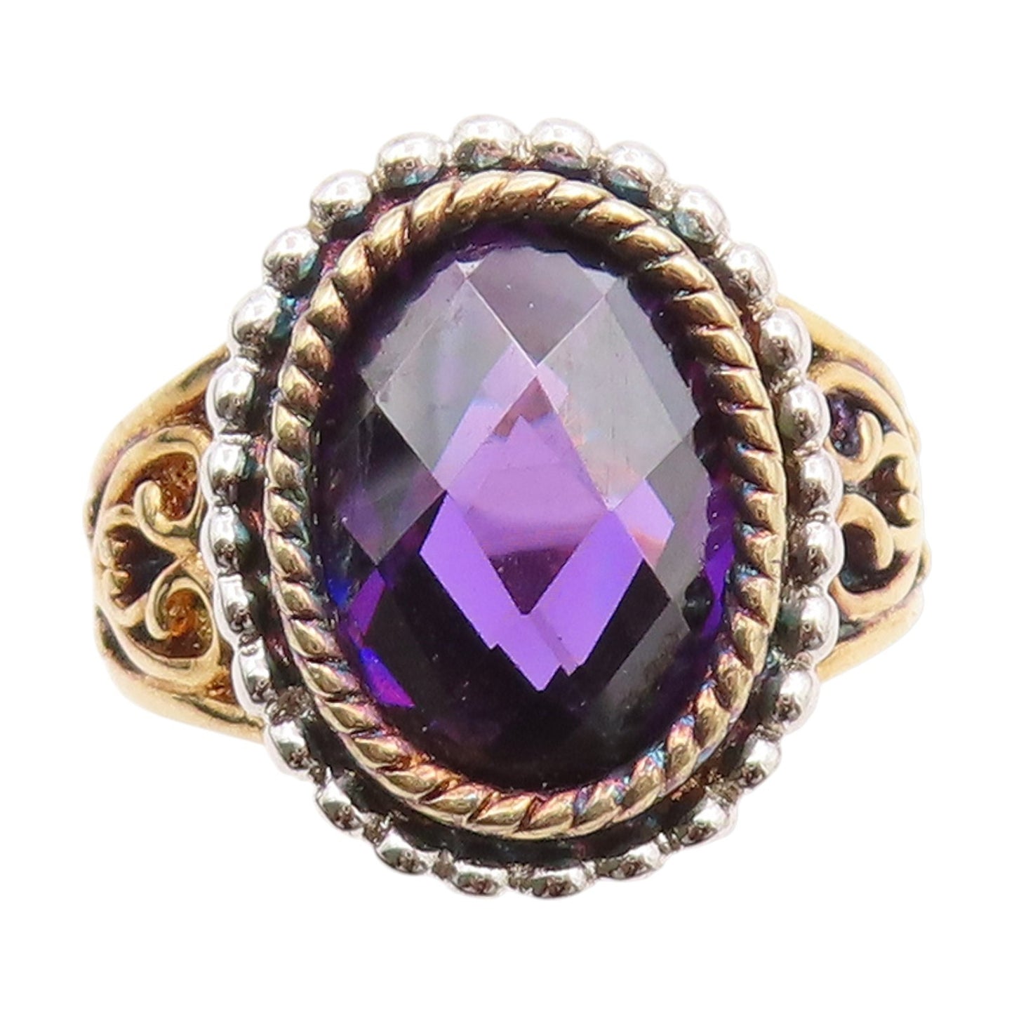 925 Sterling Silver Vintage Ring Gold Plated Faceted Amethyst Band Sz 6 RG34755