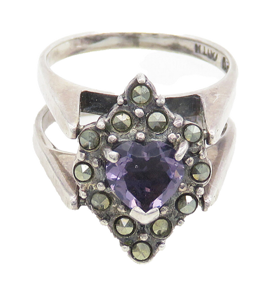 925 Silver  Vintage Marcasite Diamond Shaped Cocktail Ring Sz 7  RG18015