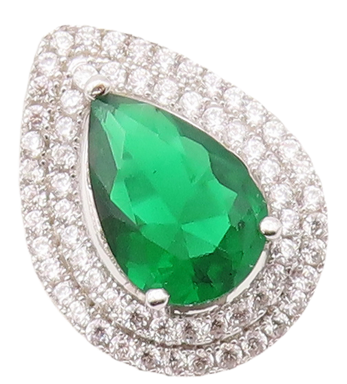 925 Sterling Silver Vintage Ring Drop Cut Green Halo White CZ  Sz 7  RG29882