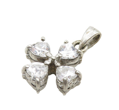 925 Sterling Silver  Vintage Shiny Cubic Zirconia Floral Pendant  PT15259
