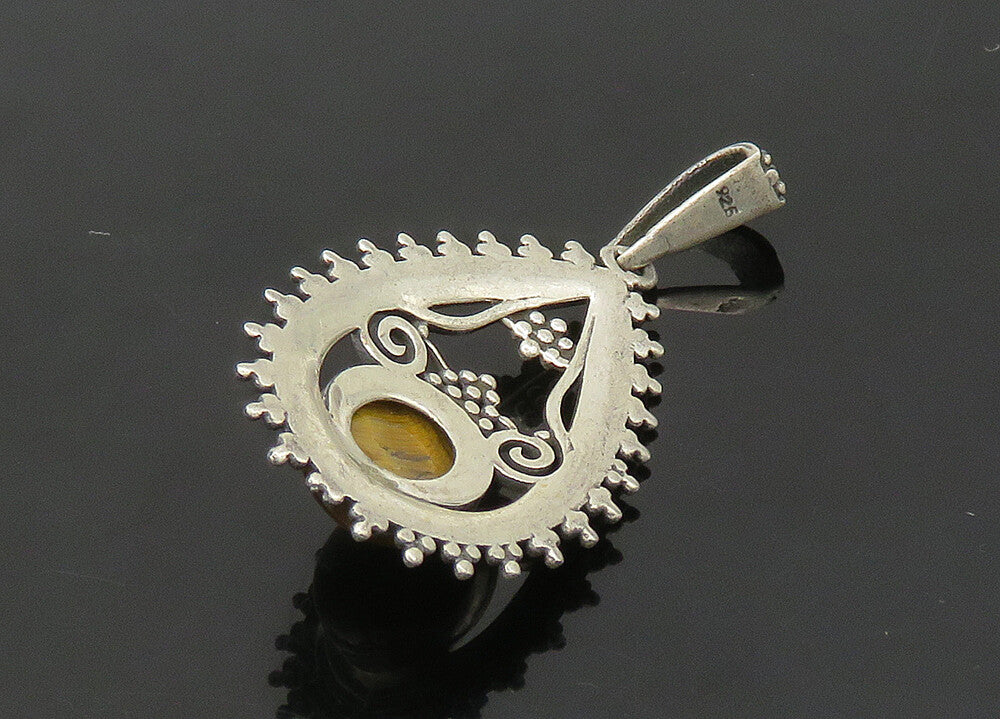 925 Sterling Silver  Vintage Cabochon Cut Tiger's Eye Swirl Pendant  PT17168