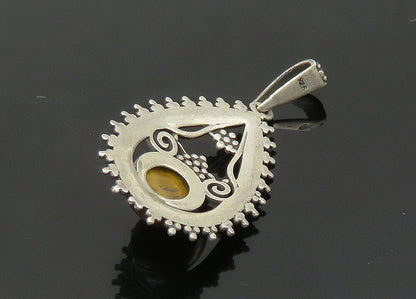 925 Sterling Silver  Vintage Cabochon Cut Tiger's Eye Swirl Pendant  PT17168