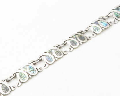 MEXICO 925 Sterling Silver  Vintage Inlaid Abalone Chain Necklace  NE2722