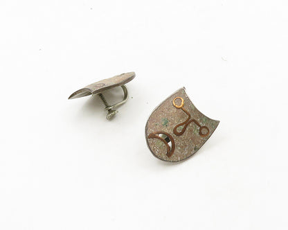 MEXICO 925 Silver  Vintage Drama Theater Masks Non Pierce Earrings  EG9744