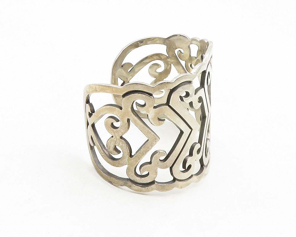 MEXICO 925 Sterling Silver  Vintage Open Love Hearts Cuff Bracelet  BT5172