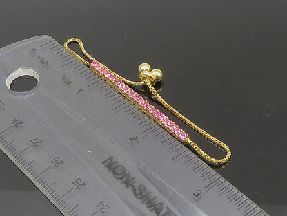 Gold Over 925 Silver  Cubic Zirconia Adjustable Child Box Chain Bracelet BT1107