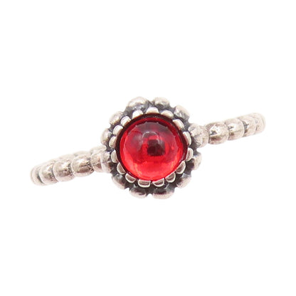 925 Sterling Silver Vintage Ring Red Cabochon Gemstone Flower  SZ 8  RG32236