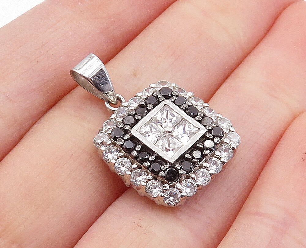 925 Sterling Silver  Cubic Zirconia & Sapphire Square Drop Pendant  PT5047
