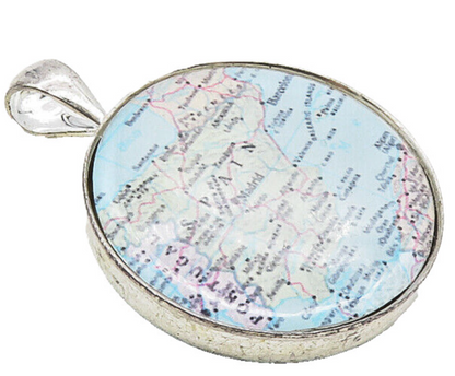 925 Sterling Silver  Vintage Round Map Of Spain Smooth Drop Pendant  PT7882