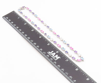 925 Sterling Silver Vintage Necklace Multi Gemstone Tennis Link Chain  NE4899
