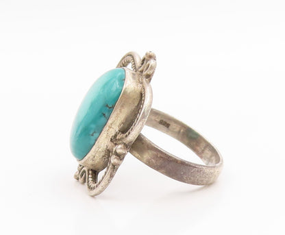 925 Sterling Silver Vintage Ring Cabochon Turquoise Statement Band Sz 9 RG35574