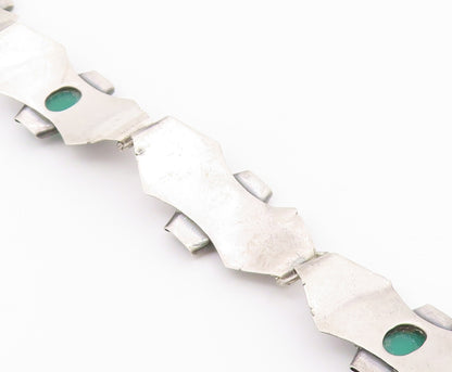 EUROPEAN 925 Silver  Vintage Green Carnelian Modernist Chain Bracelet  BT8068