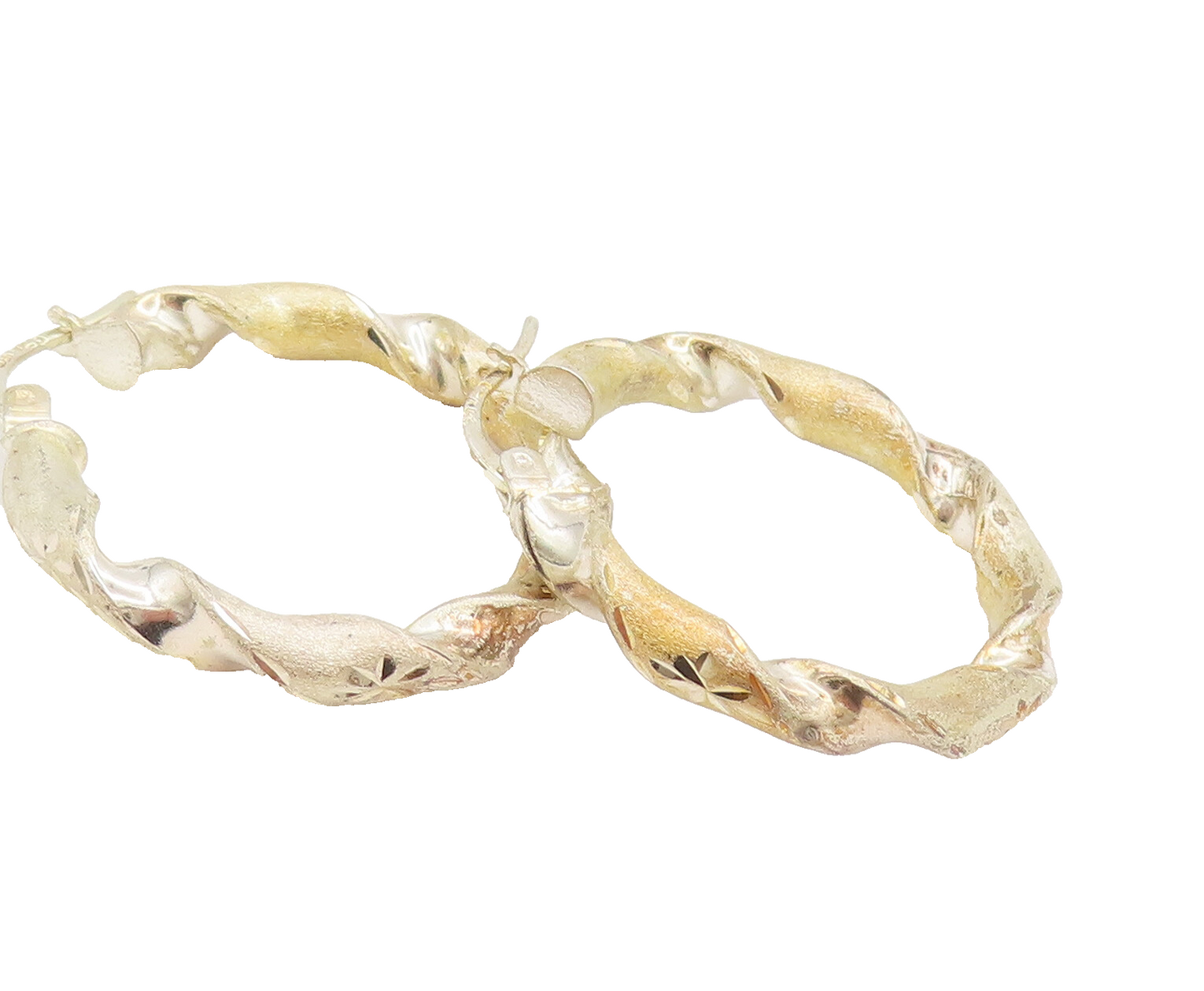 925 Sterling Silver  Vintage Twisted Brushed Finish Hoop Earrings  EG12312