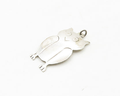 925 Sterling Silver  Vintage Shiny Etched Owl Motif Drop Pendant  PT14347
