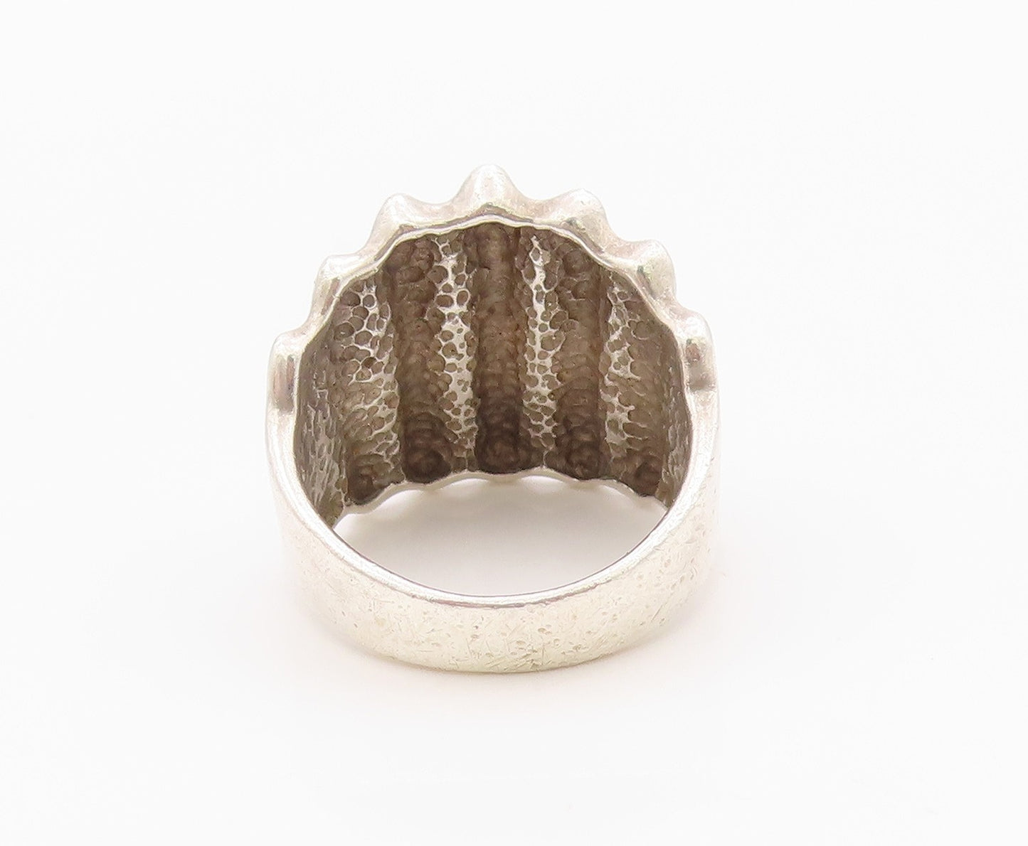 925 Sterling Silver Vintage Ring Modernist Fluted Statement Band  Sz 9  RG36330