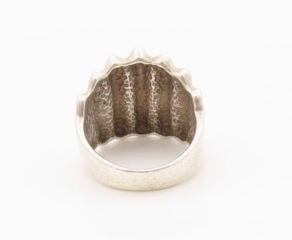 925 Sterling Silver Vintage Ring Modernist Fluted Statement Band  Sz 9  RG36330