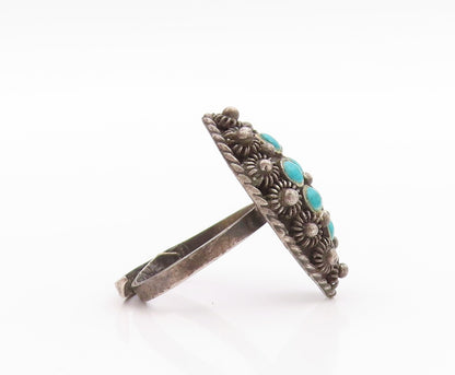 925 Sterling Silver Vintage Ring Antique Turquoise Wired Flowers  Sz 6  RG33317