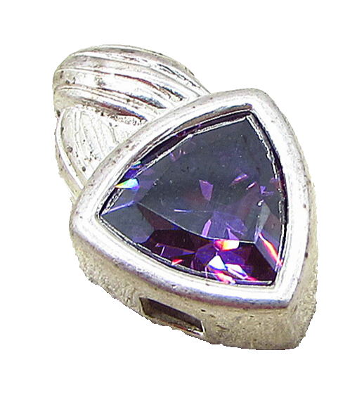 925 Sterling Silver  Faceted Amethyst Triangular Slider Pendant  PT1493
