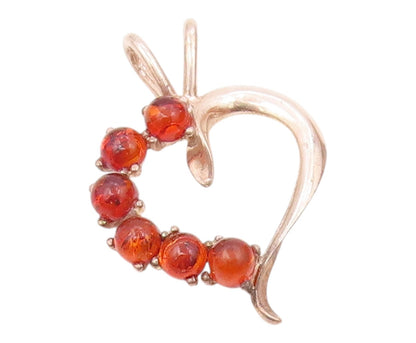 925 Sterling Silver  Vintage Cabochon Amber Open Love Heart Pendant  PT17998
