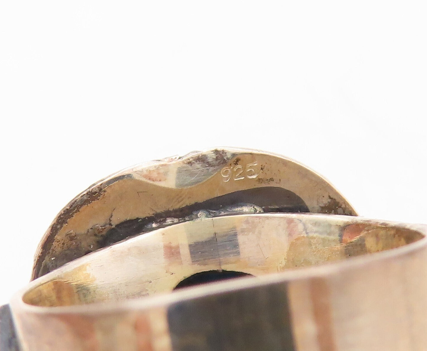 925 Sterling Silver Vintage Ring Swirly Carved Square Cut Gemstone  Sz 7 RG30598