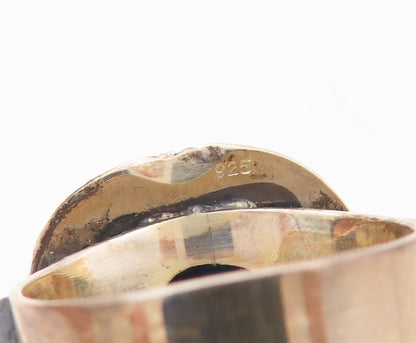 925 Sterling Silver Vintage Ring Swirly Carved Square Cut Gemstone  Sz 7 RG30598