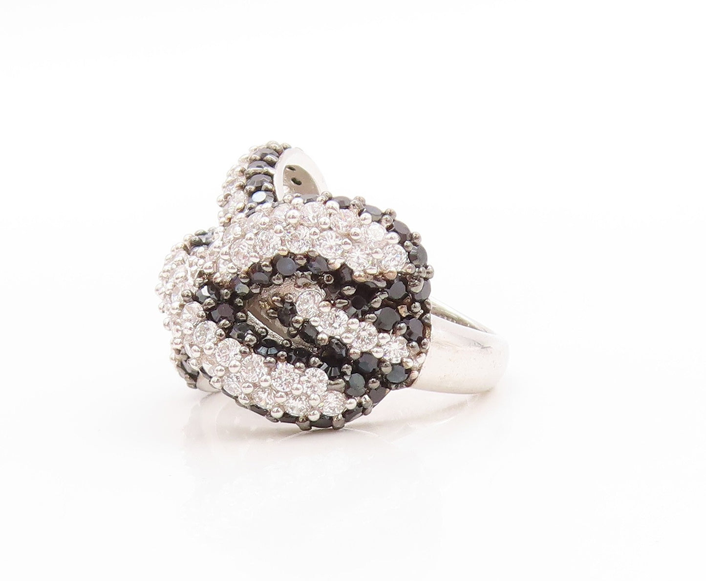 925 Sterling Silver Vintage Ring Modernist CZ Spinel Infinity Knot  Sz 7 RG32890