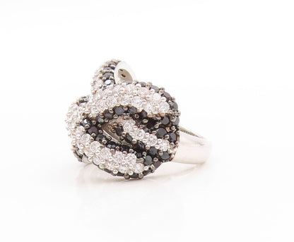 925 Sterling Silver Vintage Ring Modernist CZ Spinel Infinity Knot  Sz 7 RG32890