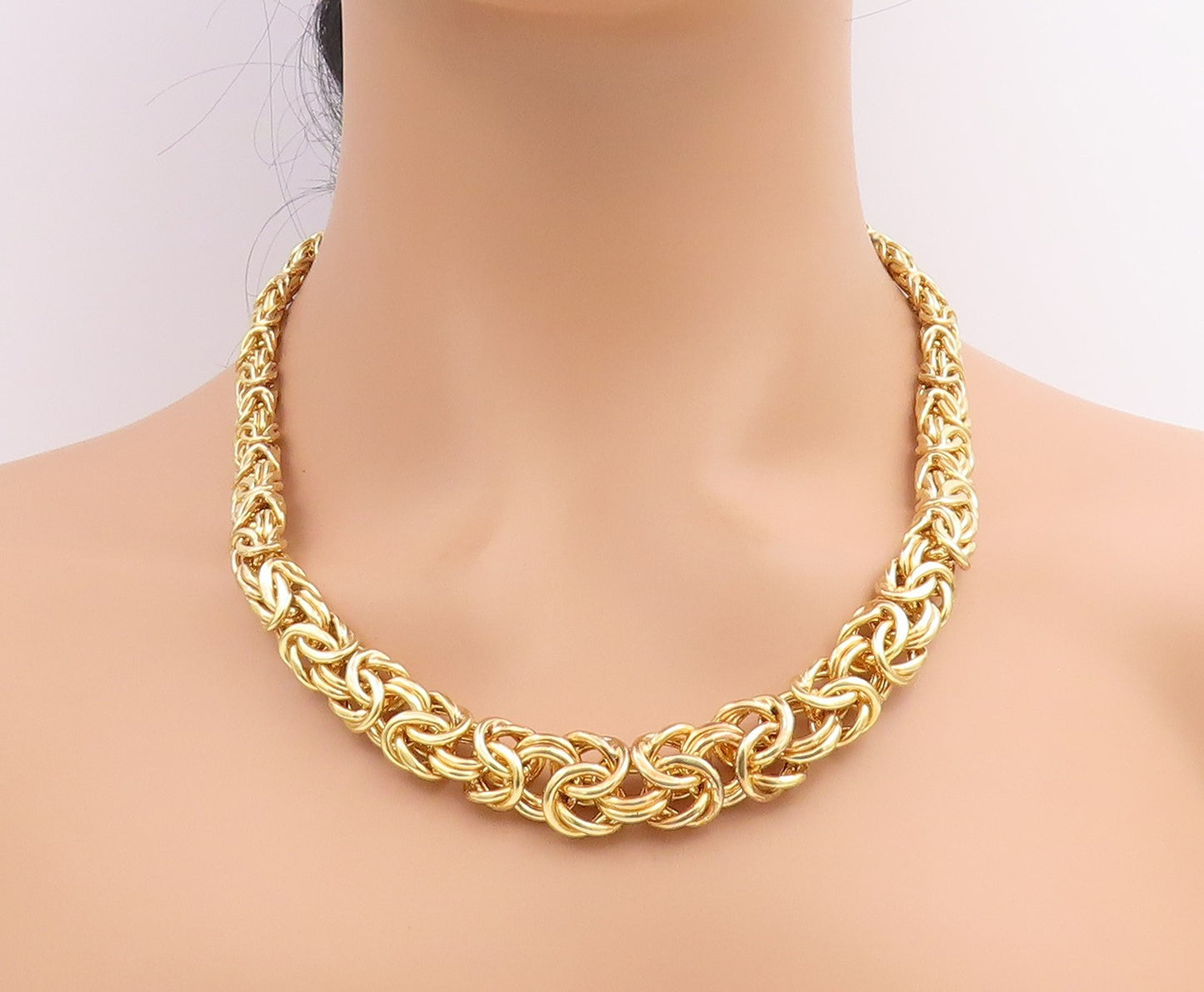 925 Sterling Silver Vintage Necklace Gold Plated Intricate Byzantine Link NE4766