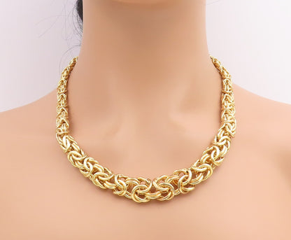 925 Sterling Silver Vintage Necklace Gold Plated Intricate Byzantine Link NE4766