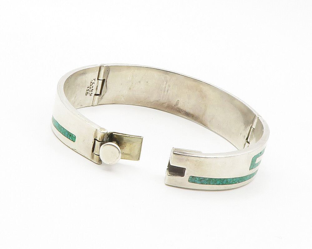 MEXICO 925 Sterling Silver  Vintage Turquoise Inlay Bangle Bracelet  BT5460