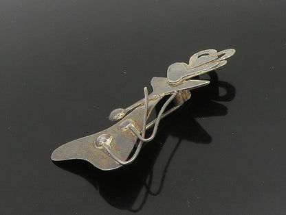925 Sterling Silver  Vintage Dark Tone Modernist Design Brooch Pin  BP9219