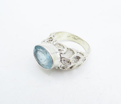 925 Sterling Silver  Blue Topaz Sculpted Band Cocktail Ring Sz 7.5  RG4536